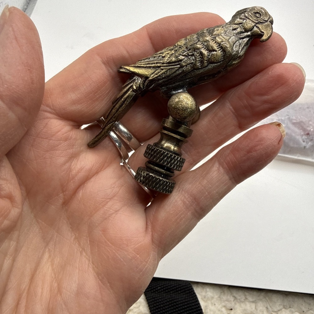 Lamp Shade Finial Antique Brass 2-1/4" Small PARROT Parts Repairs Birds - Picture 4 of 6